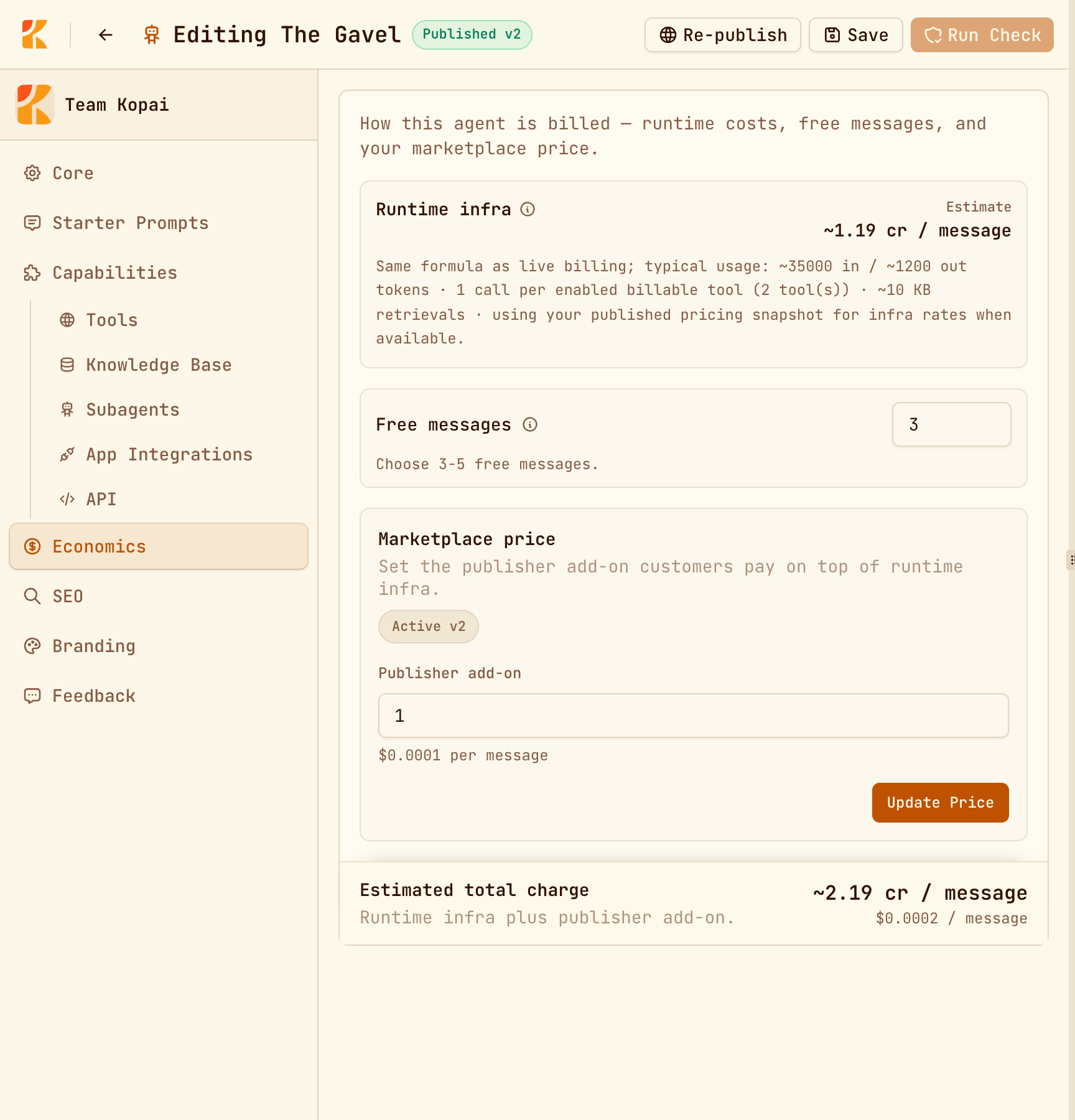 The Economics tab