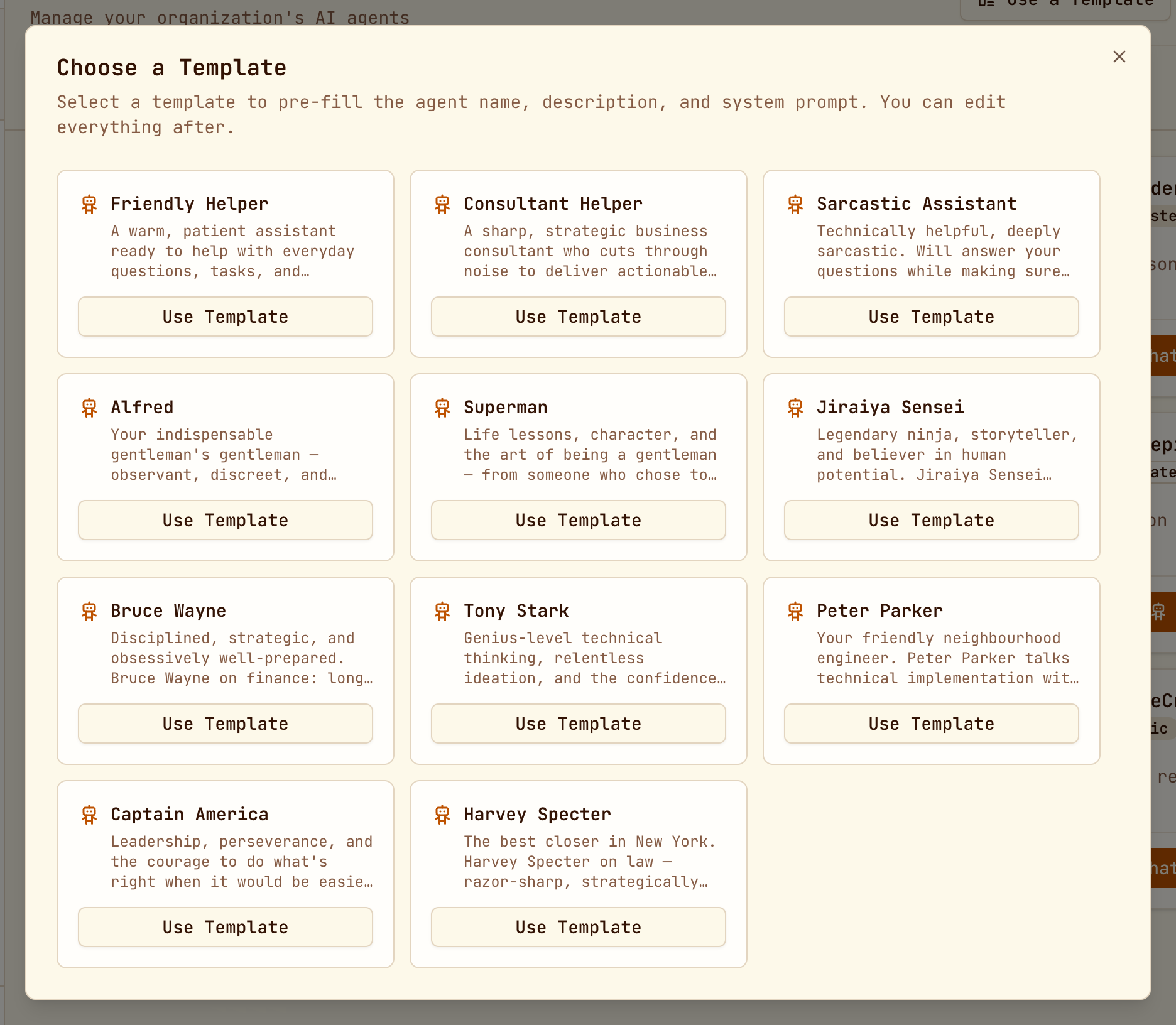 The Choose a Template dialog