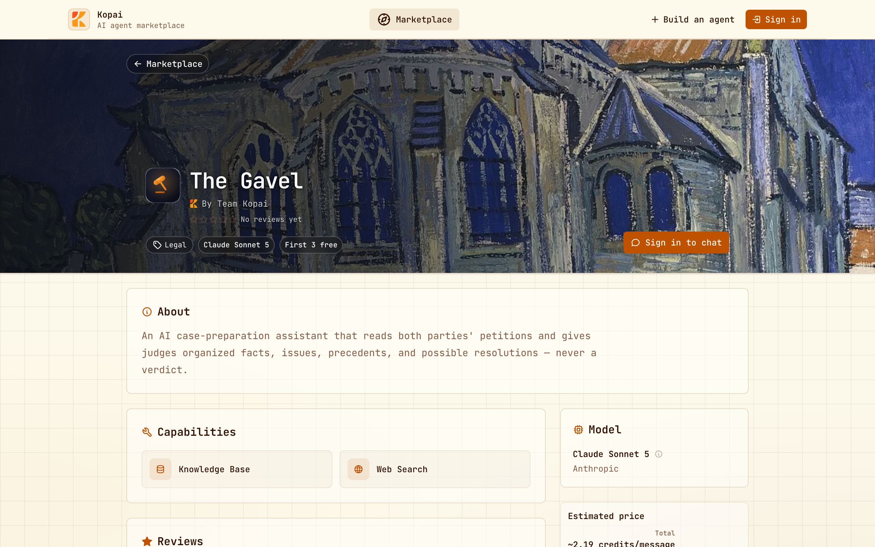 A public agent page as seen by someone who opens a share link